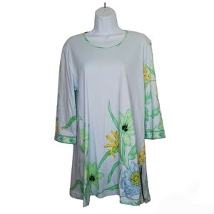 AVERARDO BESSI Vintage Floral Cotton Tunic Top Back Zipper Sz 10 Italy